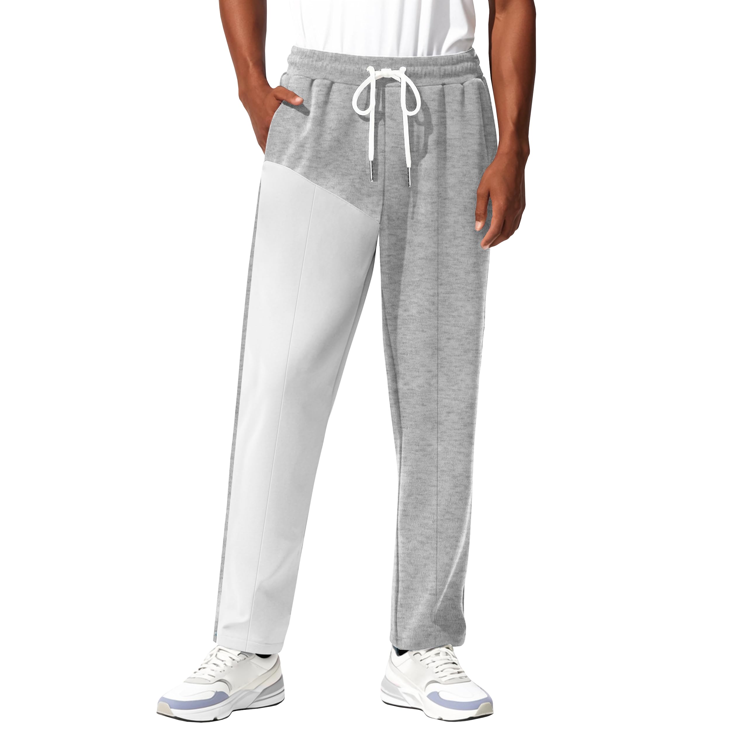 ZOCANIA Mens Pants with Pockets Drawstring Waist Sweatpants Two-Color Patchwork Athletic Running Yoga Pants