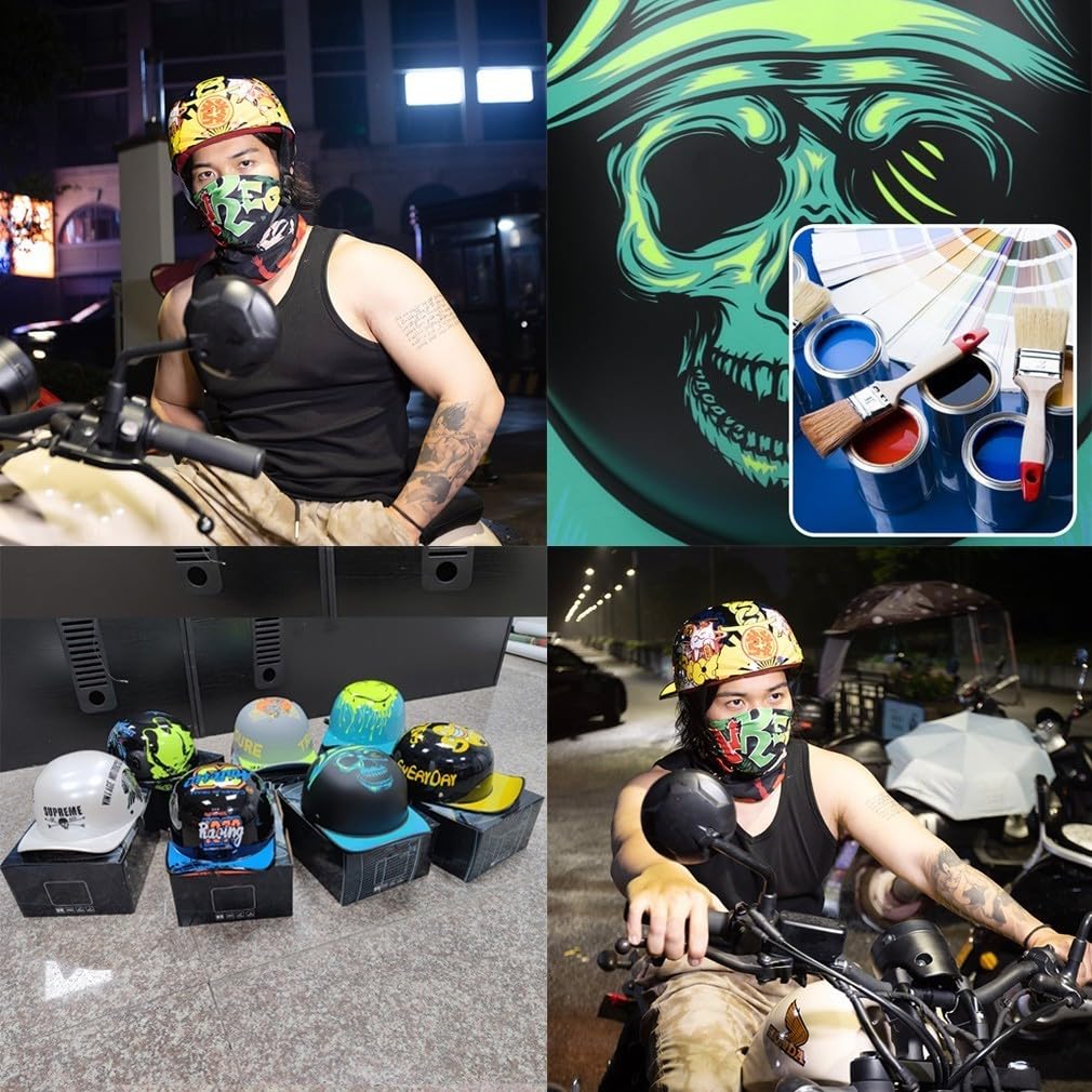 Motorrad Halbhelm Baseballmütze-Helm Halbschalenhelm Mit Gesichtsschutz ECE-Zulassung Bequemes Atmungsaktives Futter Schnellverschluss FüR Erwachsene MäNner Frauen S-XL 55-62CM