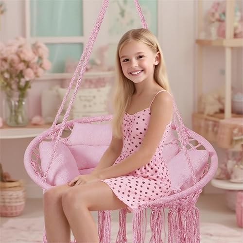 Miniatura 45 de Goutime Silla tipo hamaca, sillas colgantes de macramé con cojín y kit de herramientas, columpios bohemios para adultos para exteriores, patio, Gris