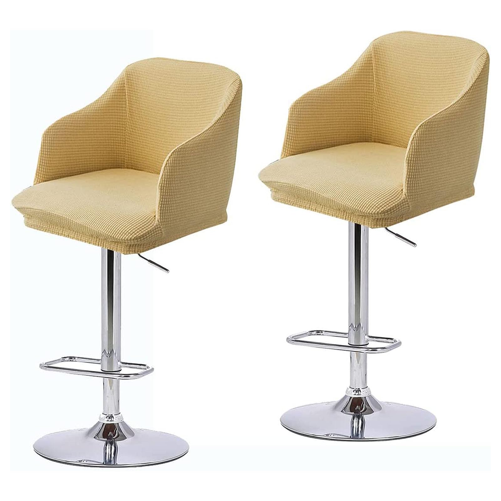 Mswborml Curved Back Bar Stool Covers Slipcovers with Arms Set of 2 Stretch Bar Chair Slipcovers Bar Stool Cover with Arm Swivel Chair Protector for Counter Kitchen Dining Room Desk,Yellow