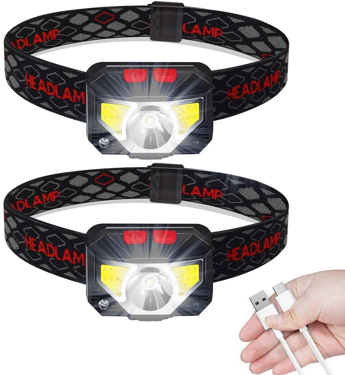 LED Head Torch, USB Rechargeable Headlamp Headlight, [2 Pack] Ultra Bright LED Headtorch, Head Lamp with IPX45 Waterproof for Running, Camping, Hiking, Climbing, Kids