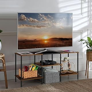 OYEAL Small TV Stand for Bedroom up to 50 inch Farmhouse TV Media Entertainment Center with Power Outlets & Storage Shelf Rustic TV Console Table for Living Room, Rustic Brown