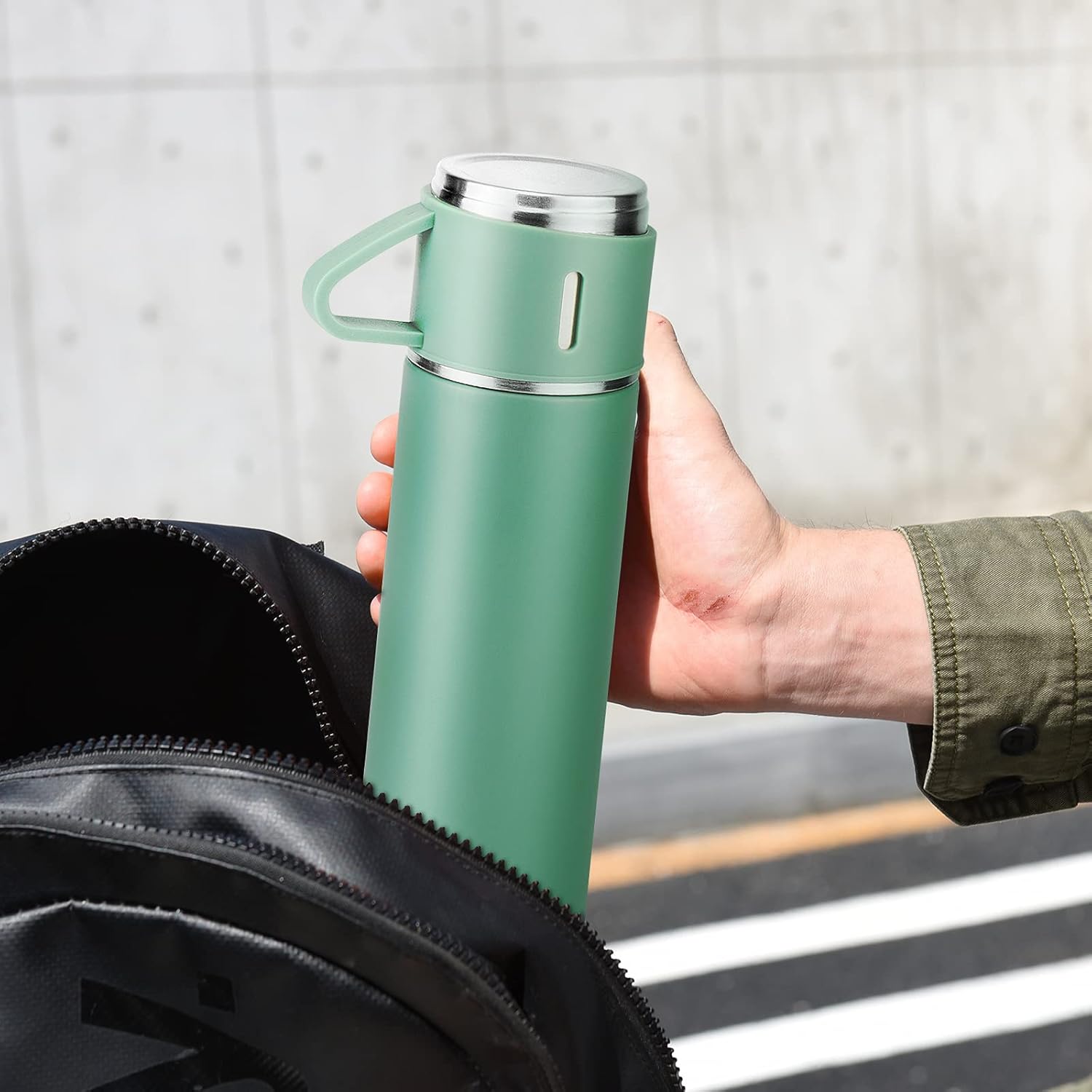 Stainless Steel Thermo 500ml/16.9oz Vacuum Insulated Bottle with Cup for Coffee Hot drink and Cold drink water flask.(Green,Set) - Image 6