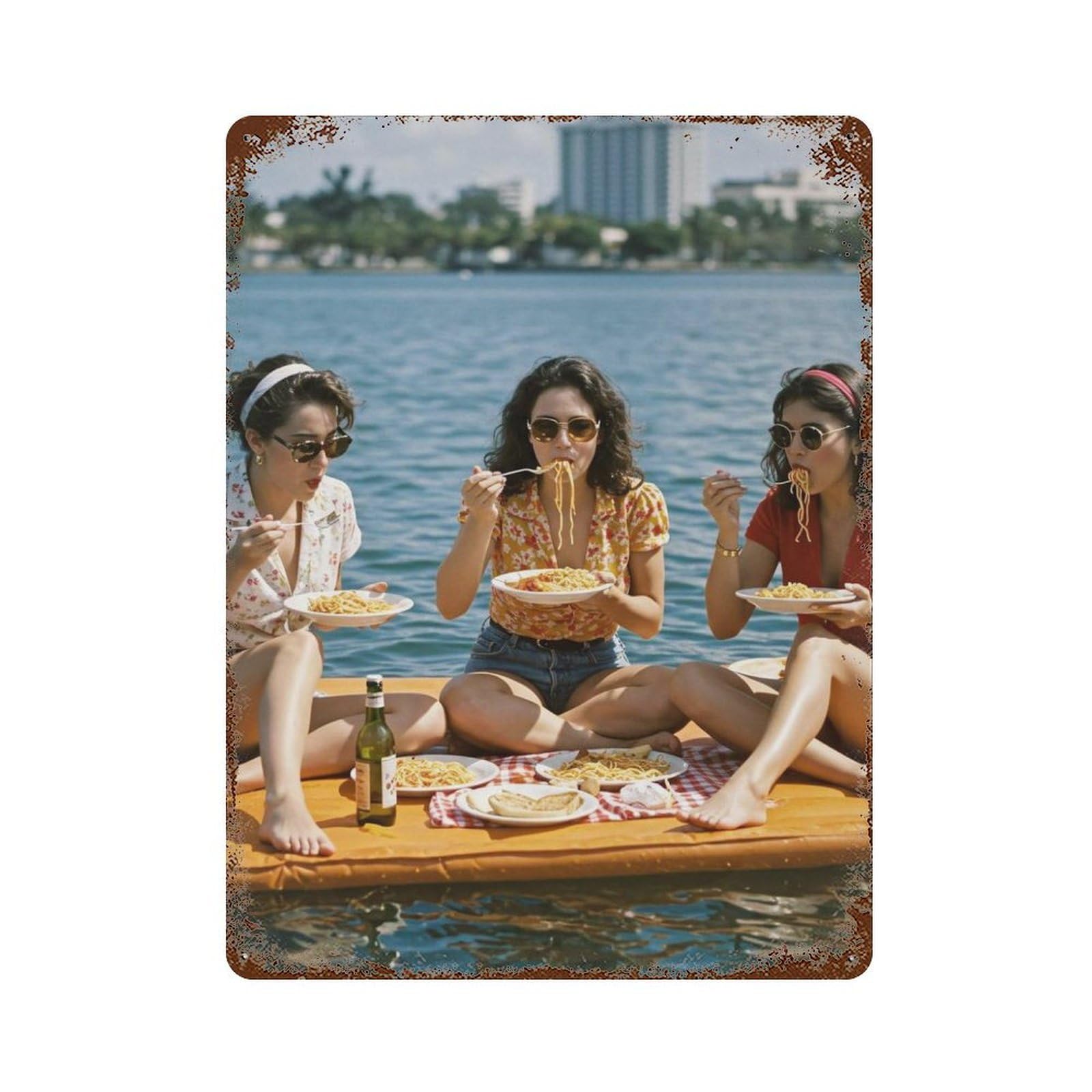 xiaoxiaoshen Picnic on Lake, Photography Prints Wall Decor Art Metal Tin Poster Modern Home Decor Art Home Bar Shop Decorations Vintage Sign 40x30cm