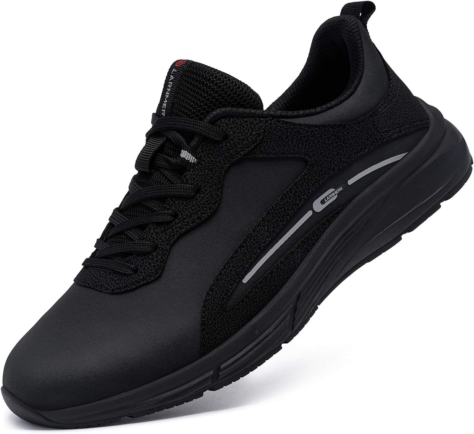 LARNMERN Mens Non Slip Work Sneakers Water Resistant Walking Shoes Chef Kitchen Slip-Resistant Waterproof Food Service Casual Air Cushioned Working Footwear, Black, Black 9