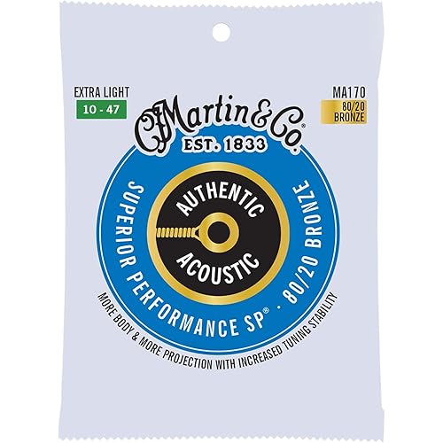 Martin Authentic Acoustic Guitar Strings, Superior Performance Extra Light 10-47, 80/20 Bronze