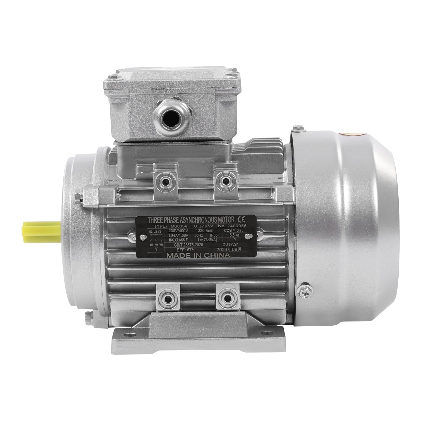 Motor Motor de vibración Motor reductor MS6334, 370W, 1330 rpm, motor asíncrono trifásico, IP55, plata, cobre, aluminio, acero, 21,1x12x16 cm
