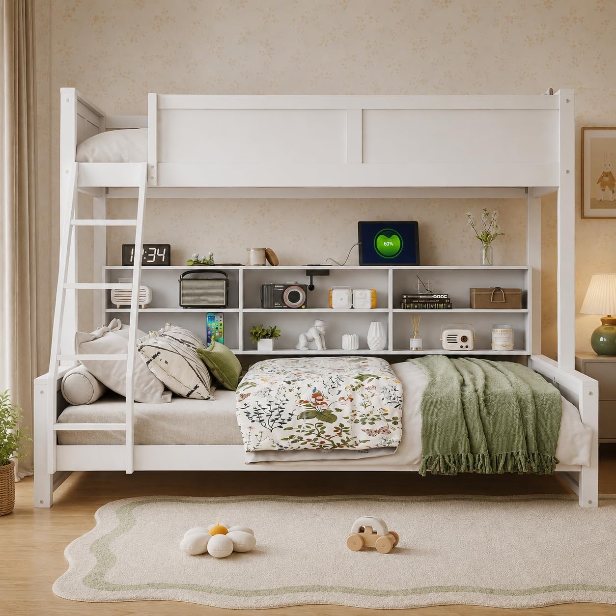 RuiSiSi Twin XL Over Queen Bunk Bed with Storage for Kids Adults, White