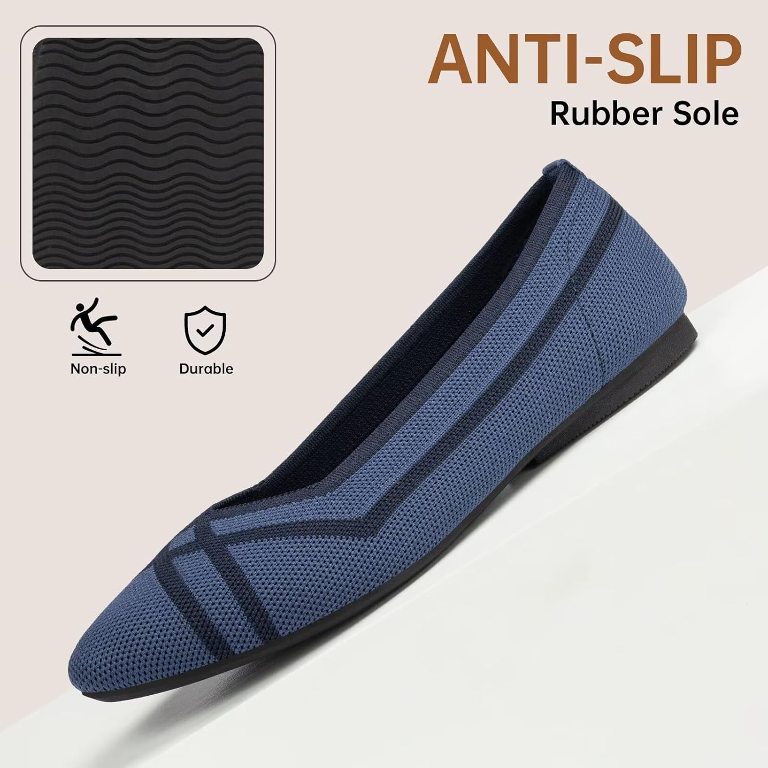 Frank Mully Women's Flats Square-Toe Washable Shoes Comfortable Knitted Ballerina Flat for Daily Wear