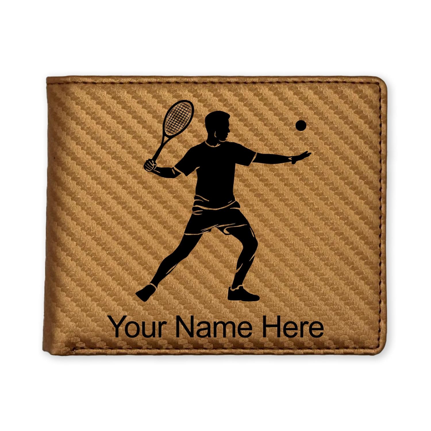 LaserGram Faux Leather Bi-Fold Wallet, Tennis Player Man, Personalized Engraving Included (Carbon Fiber Bronze)