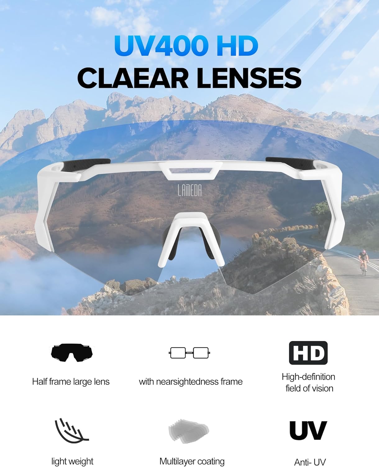 LAMEDA Photochromic anti-fog Sports Sunglasses for Men Women, UV 400 Protection Cycling Glasses Sunglasses for Biking Running - Image 5