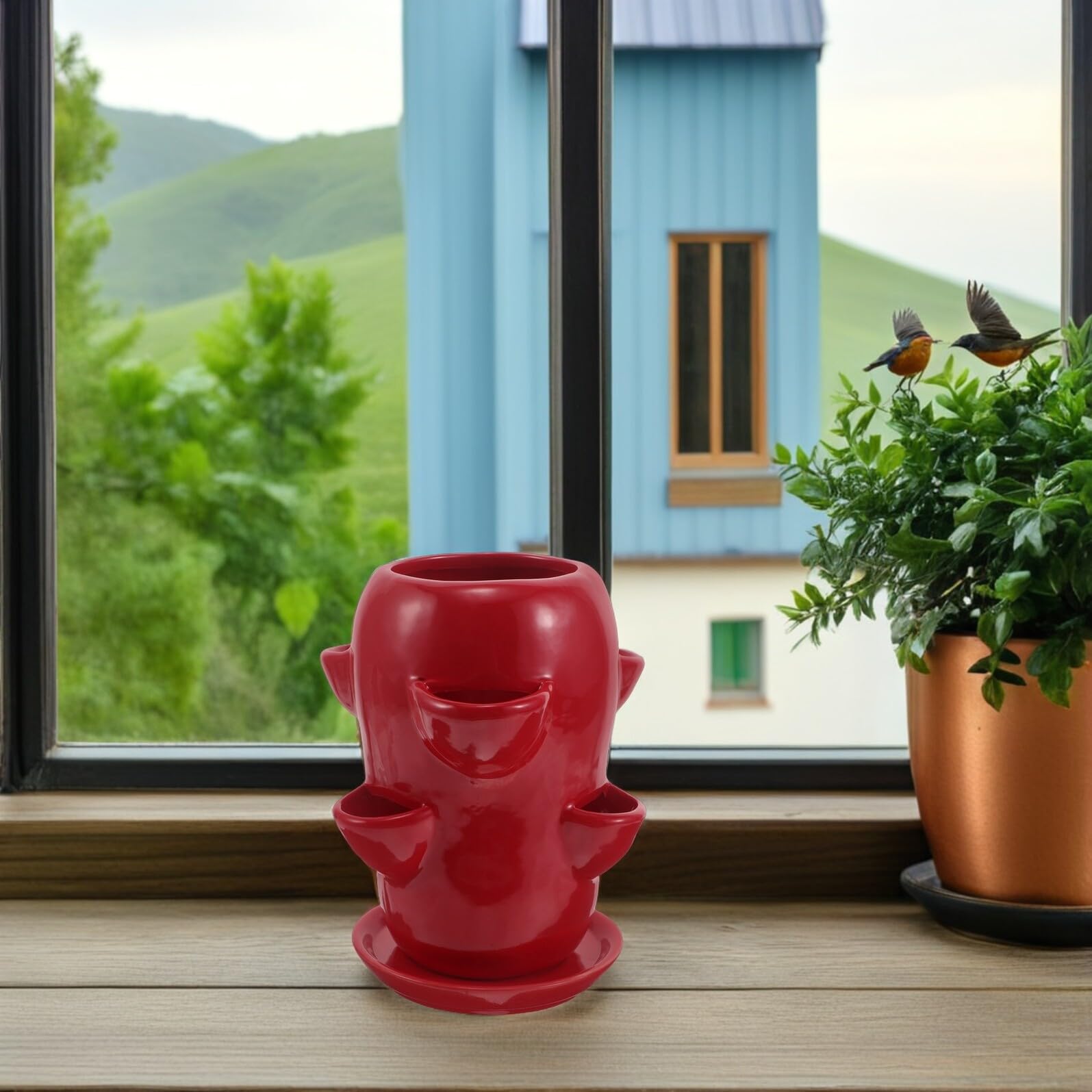Ceramiczny Doniczka Jabłko z Podstawką Mała Doniczka z Otworami Lekki Ceramiczny Kwiatowy Pojemnik Do Storczyków i Sukulentów Elegancki Kwietnik Do Roślin Doniczkowych