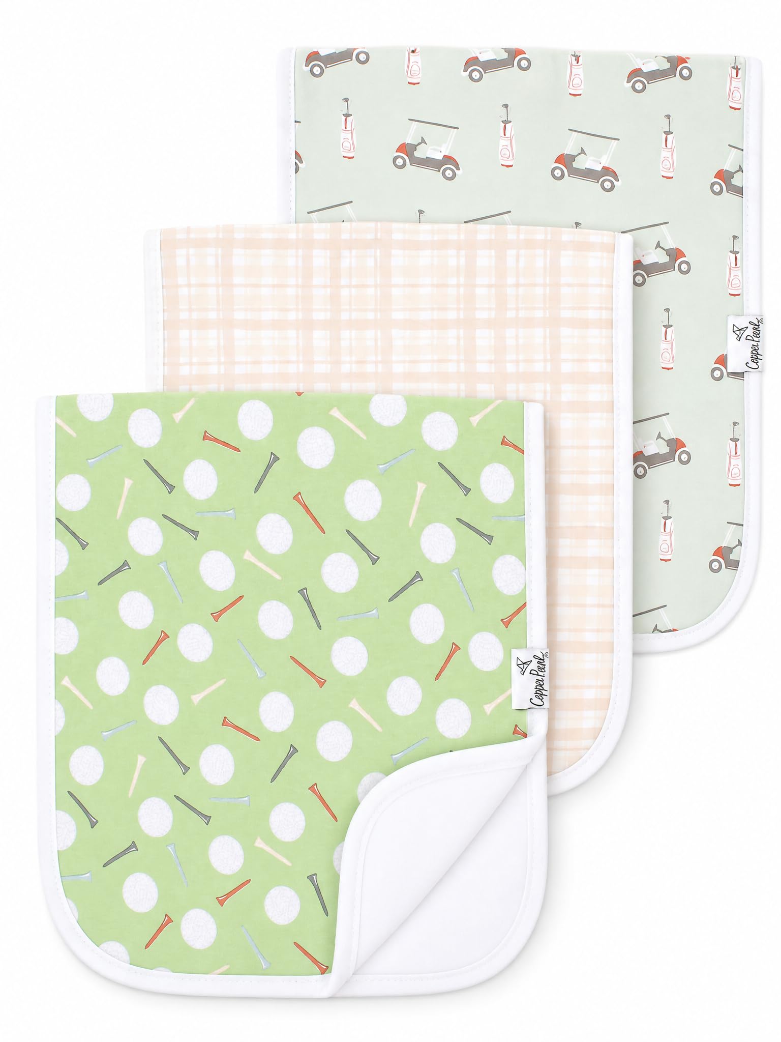 Copper Pearl Premium Baby Burp Cloths - 3-Pack Large Cotton Burp Cloths, Extra Soft Spit Up Rags with 3 Absorbent Layers, Perfect for Baby Boy and Baby Girl Gifts (21" x 10" Size, Bogey Set)