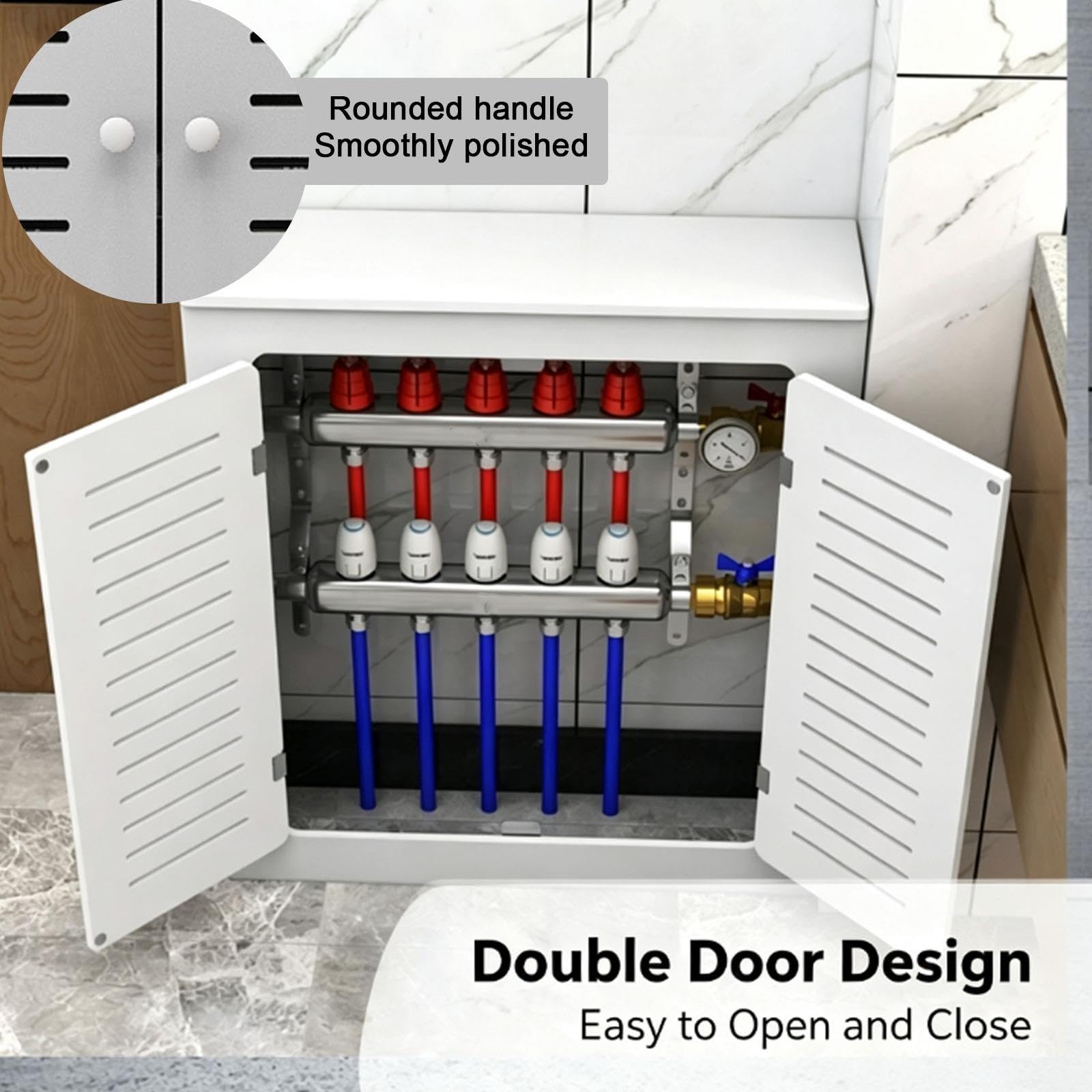 Cache Radiateur Blanc, Cache Radiateur Bois avec 2 Portes et Poignées