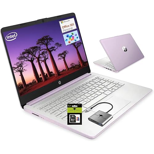 HP 14 Student-Laptop Back to School, Quad-Core Processor (Up to 3.6GHz) 16GB RAM 256GB Storage(128GB UFS + 128GB SD Card) Laptops for Student with 1-Year Office 365 Copilot AI Win11, Honey Lavender
