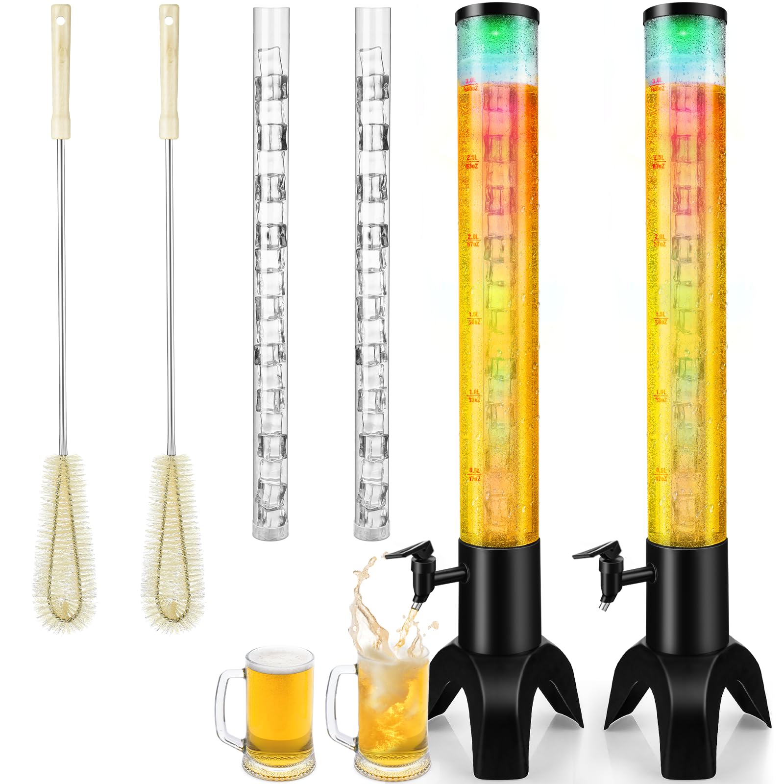 2PCS Drink Tower, 3L Mimosa Tower Dispenser With Ice Tube and Led Light, Tabletop Beer Dispenser 3.17 Qt./100oz, Ideal for Parties Bars Pubs Restaurants-image-19