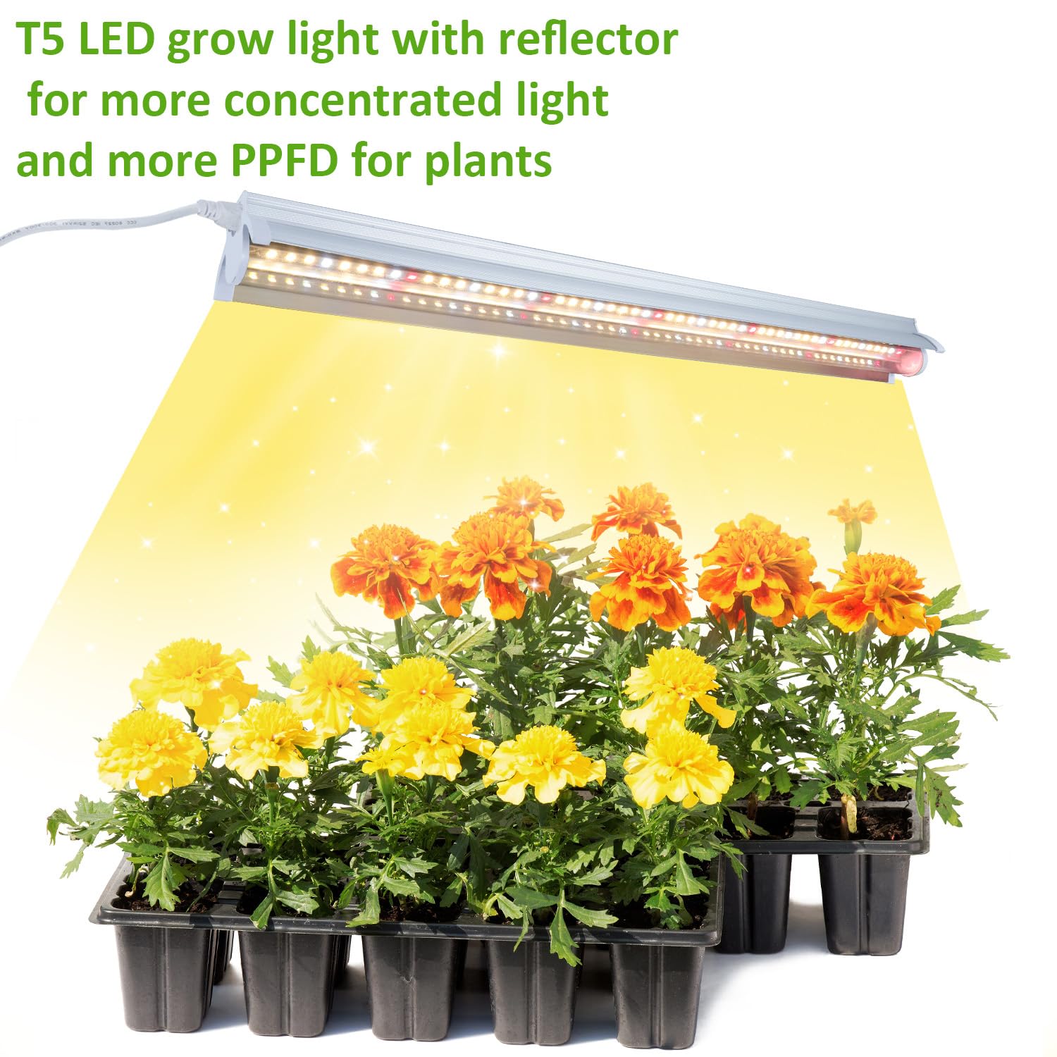 Lampes T5 pour plantes d'intérieur 42cm pack de 2 10W LED plein-spectre avec réflecteurs