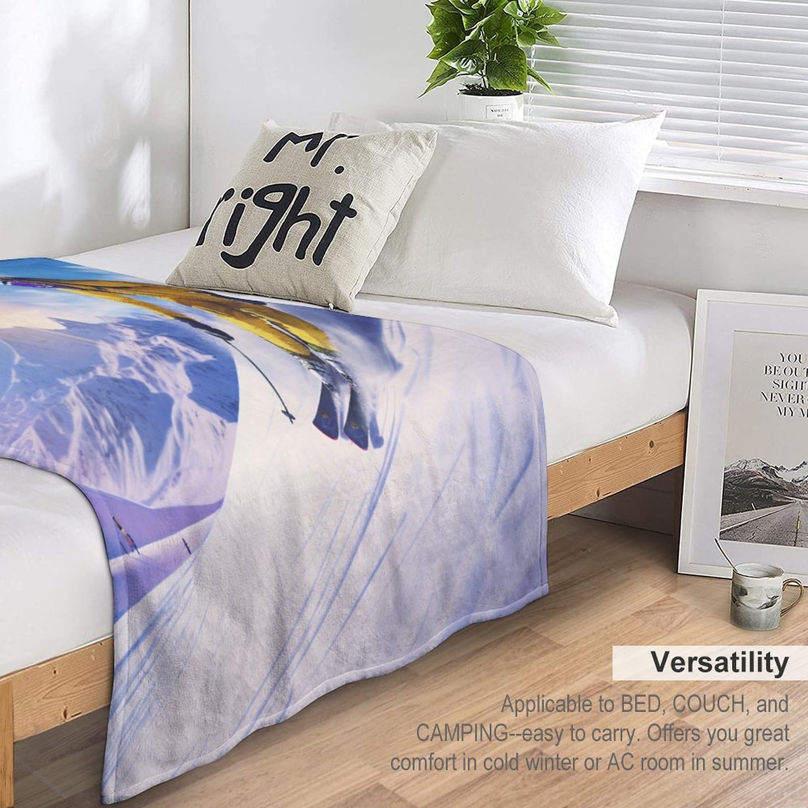 Ski de Montagne enneigé Chaudes Couverture en Polaire Flannel Légères Couvertures Toutes Saisons pour Voyager, Lit Ou Canapé 150×200cm