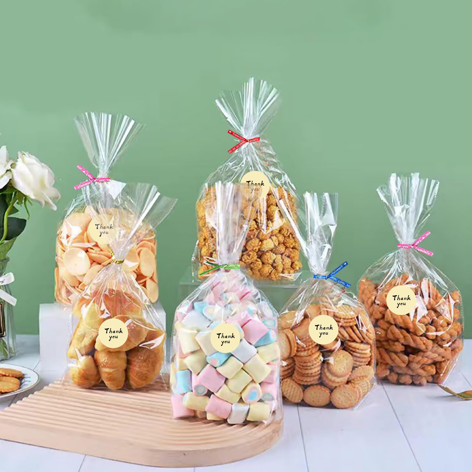 Rhimooay 200 Stück Kleine Tüten für Süßigkeiten, 20x15 cm Plastiktüten Cellophantüten Klein, Süßigkeiten Tüten, Candybar Tüten, Kleine Tütchen Zellophantüten für Hochzeit Bürobedarf & Schreibwaren