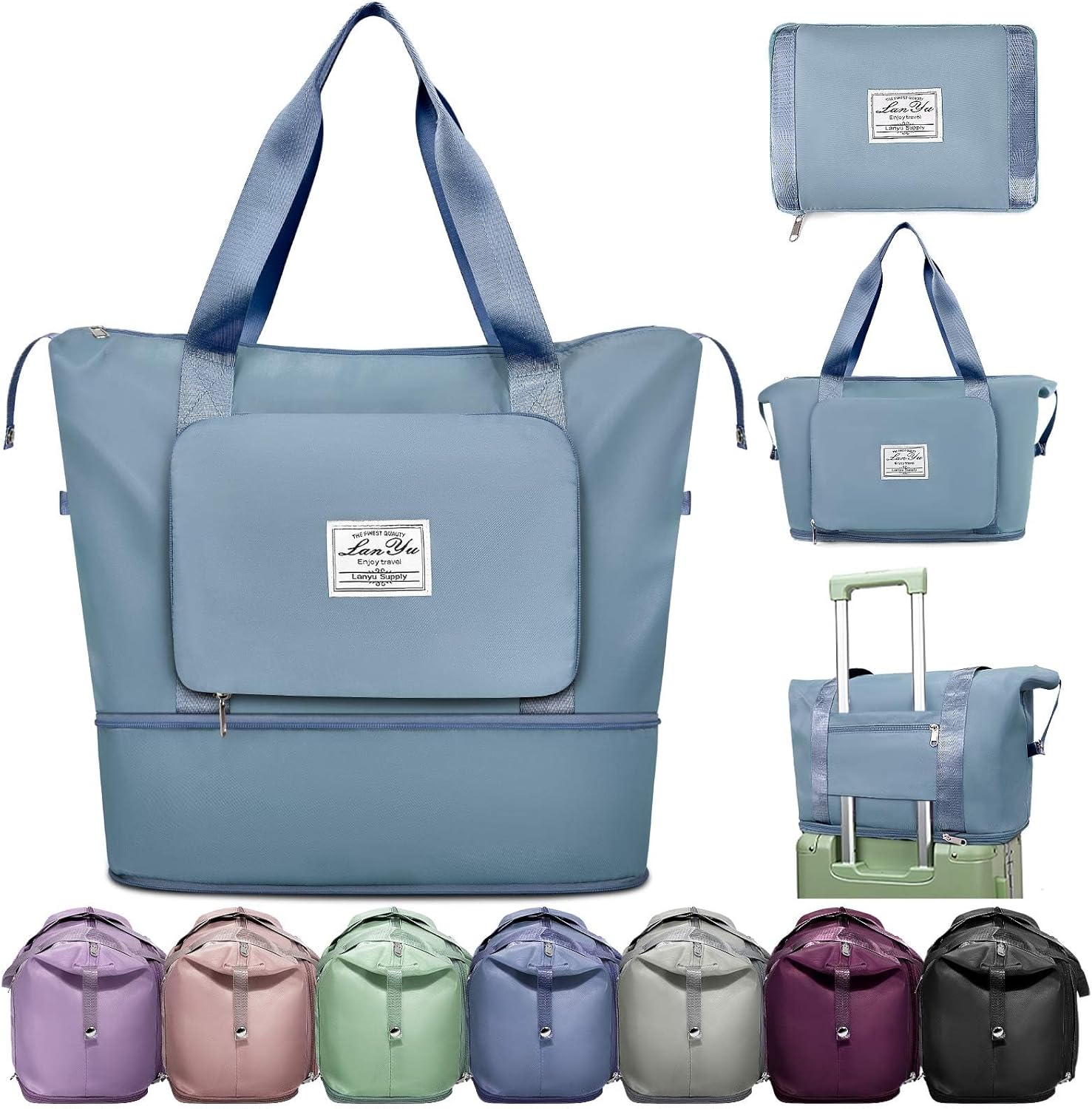 Ranslen Large Capacity Folding Travel Bag,Expansion Travel Duffel Bag with Dry and Wet Separation Portable Travel Duffel Bag