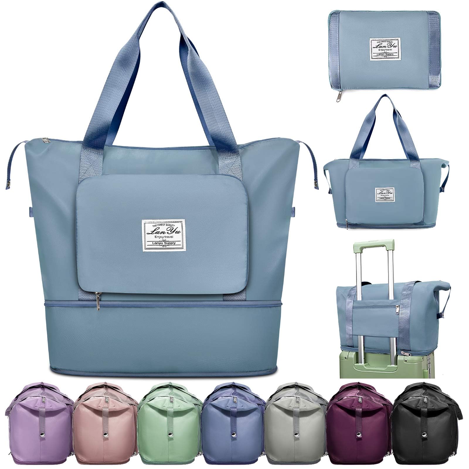 Ranslen Large Capacity Folding Travel Bag,Expansion Travel Duffel Bag with Dry and Wet Separation Portable Travel Duffel Bag