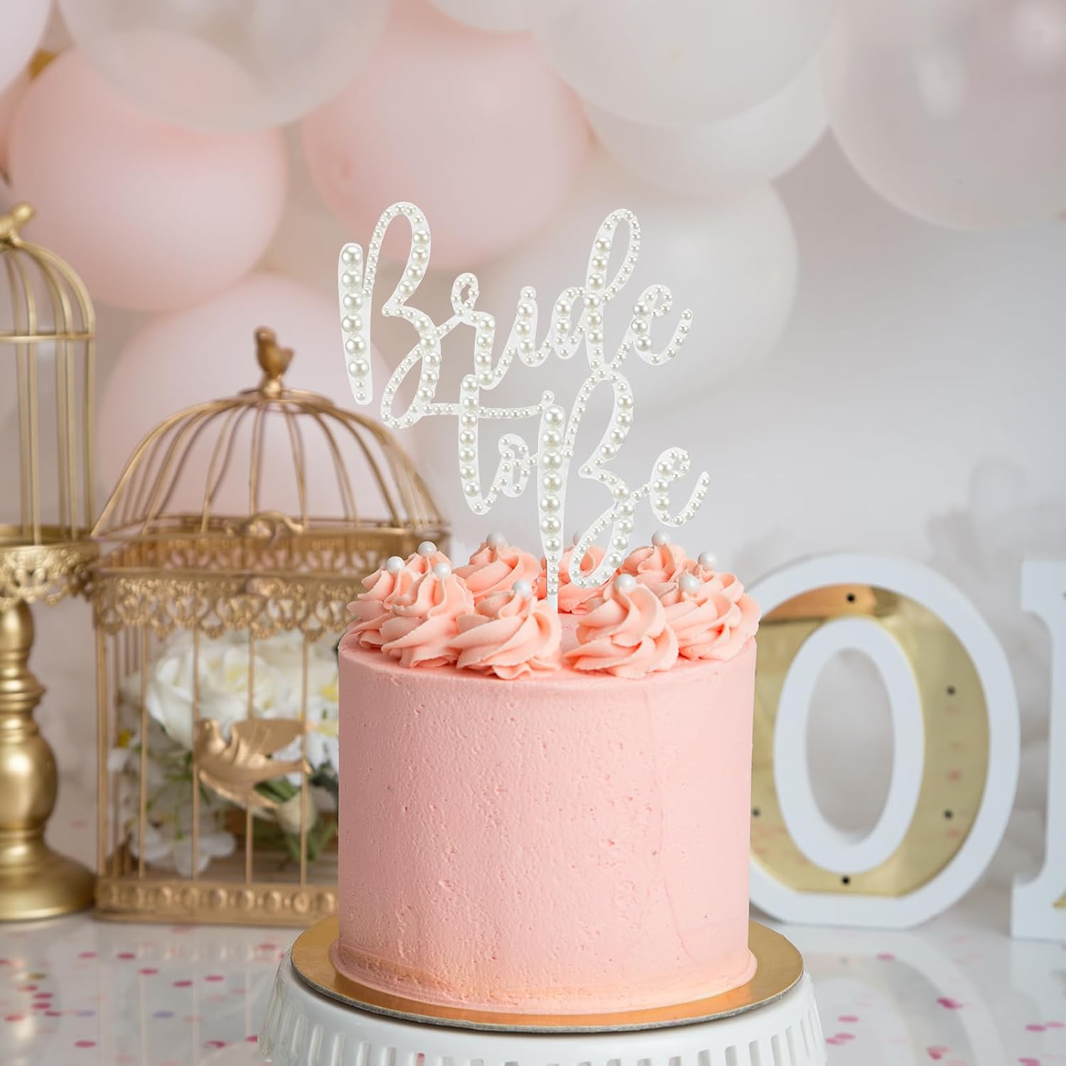 SiliFine Bride to Be Cake Topper Bling Bridal Shower Cake Topper Pearl Acrylic Bridal Shower Decorations for Bride Shower Bachelorette Party 10.7 x 6.5inchs