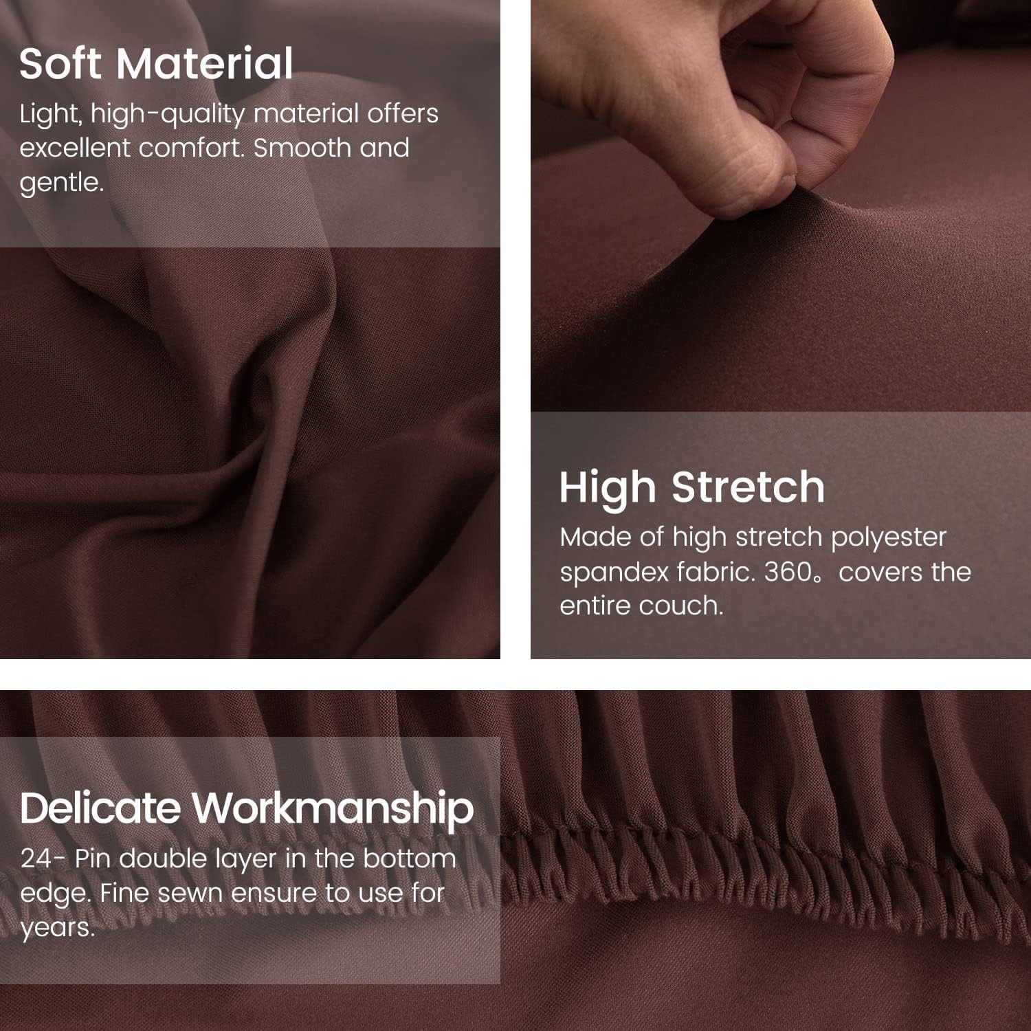 ShowyLive Sofa Covers Set of 2 for L-Shaped Sofa Covers 3 Seater + 3 Seater with 2 Cushion Covers Brown