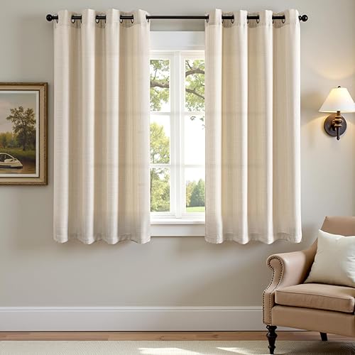 Miniatura 2 de jinchan Cortinas de lino con textura casual para sala de estar, con ojales en la parte superior, filtrantes de luz, paneles de ventana