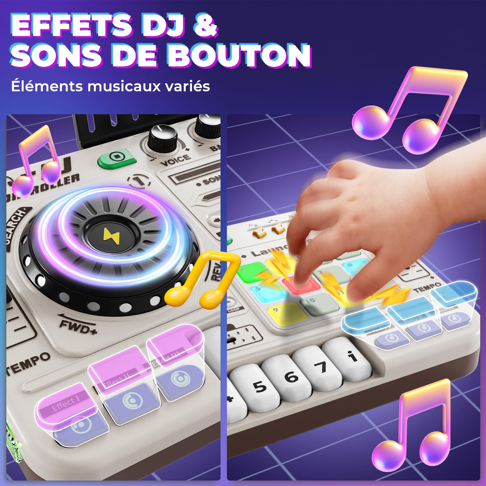 DJ Mixer Controller Table de mixage DJ pour enfants 3-12 ans Avec micro, 100+ effets sonores, jouet musical lumineux et batterie rechargeable pour filles et garçons débutants Blanc DJ Mixer Controller Table de mixage DJ pour enfants 3-12 ans Avec micro, 100+ effets sonores, jouet musical lumineux et batterie rechargeable pour filles et garçons débutants Blanc