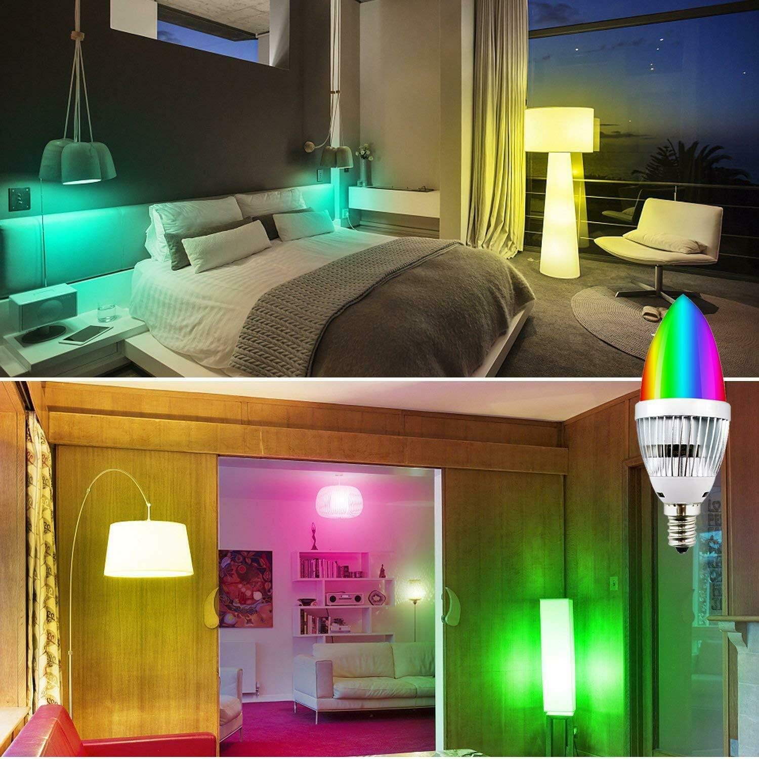 Lxcom Lighting 3W RGBW E12 Candelabra Color Changing Light Bulb Timer Remote Control with Memory Function Chandelier Bulbs E12 Base Decorative Candle Lamp for Stage Home Decor,4 Pack (RGB+Daylight)