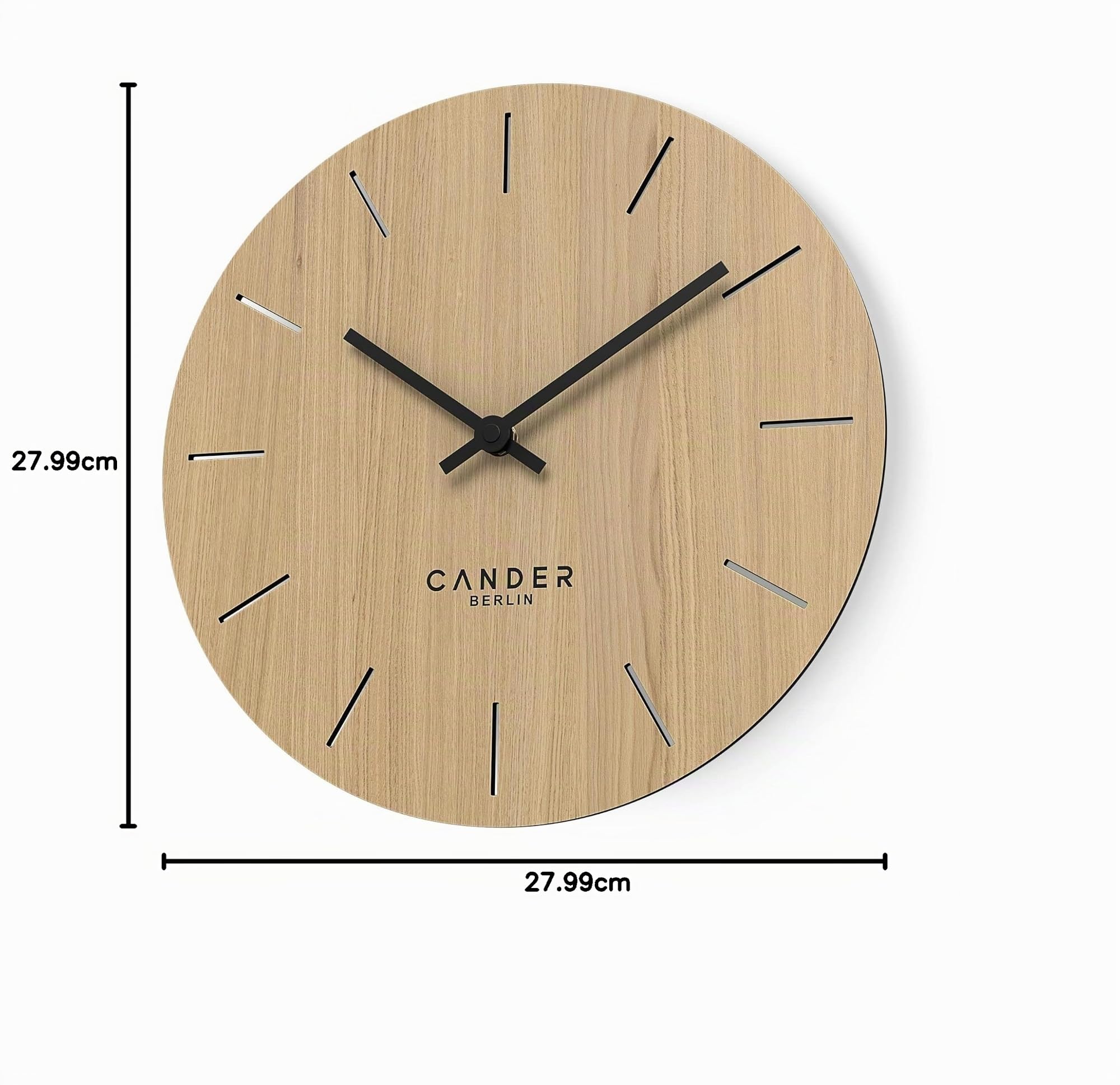 Cander Berlin MNU 2730 E Wanduhr Holz 28 cm Holzuhr lautlos modern Eichenfurnier Vintage ohne Tickgeräusche Wohnzimmer analog geräuschlos