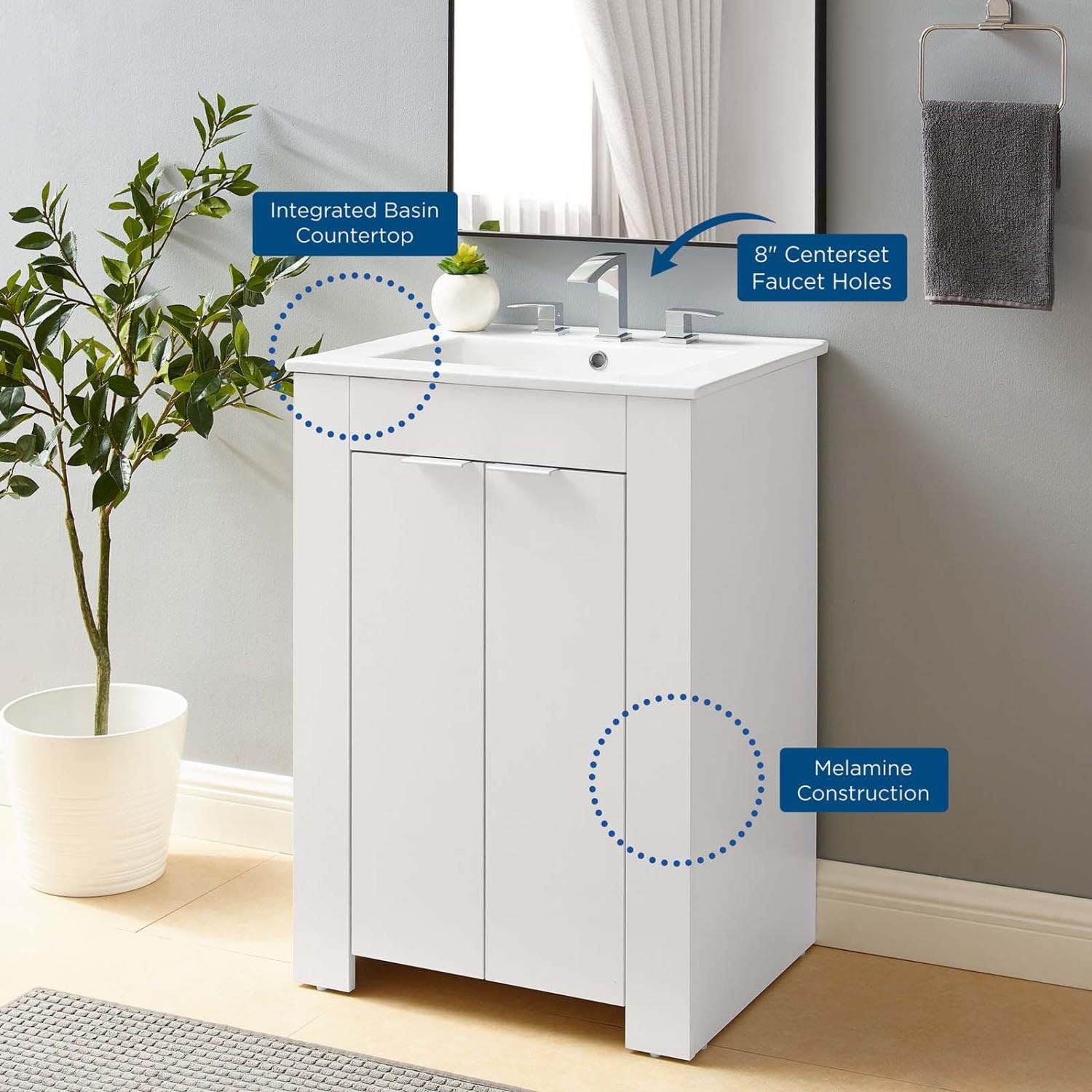 Modway Maybelle 24" Bathroom Vanity in White White
