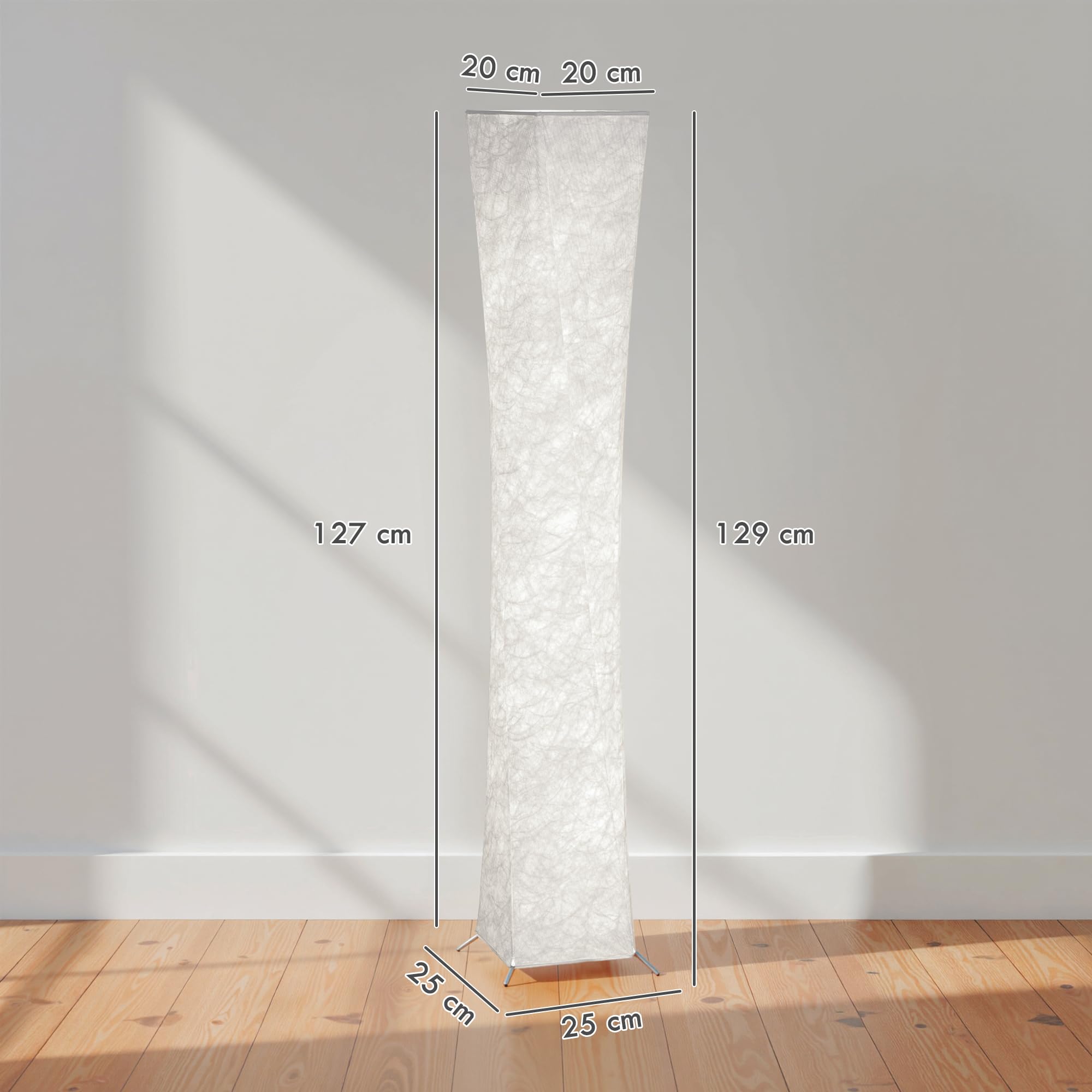 HOMCOM Lampada da Terra Moderna con Luce a 3 Livelli Regolabile e Interruttore a Pedale, Lampada da Pavimento in Acciaio e Tessuto di Carta Sintetica per Soggiorno e Salotto, 25x25x129 cm, Bianco
