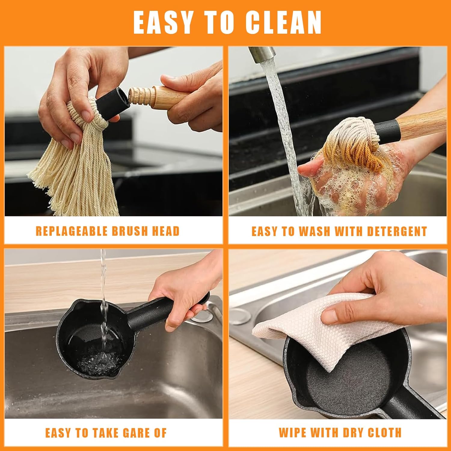 BBQ Mop-Cast Iron Sauce Pan 11-In-1 Tool Set Brushes For Sauce Is Suitable For Bacon Machines, Grills And Stoves, Camping Cooking And Stove Butter Melting