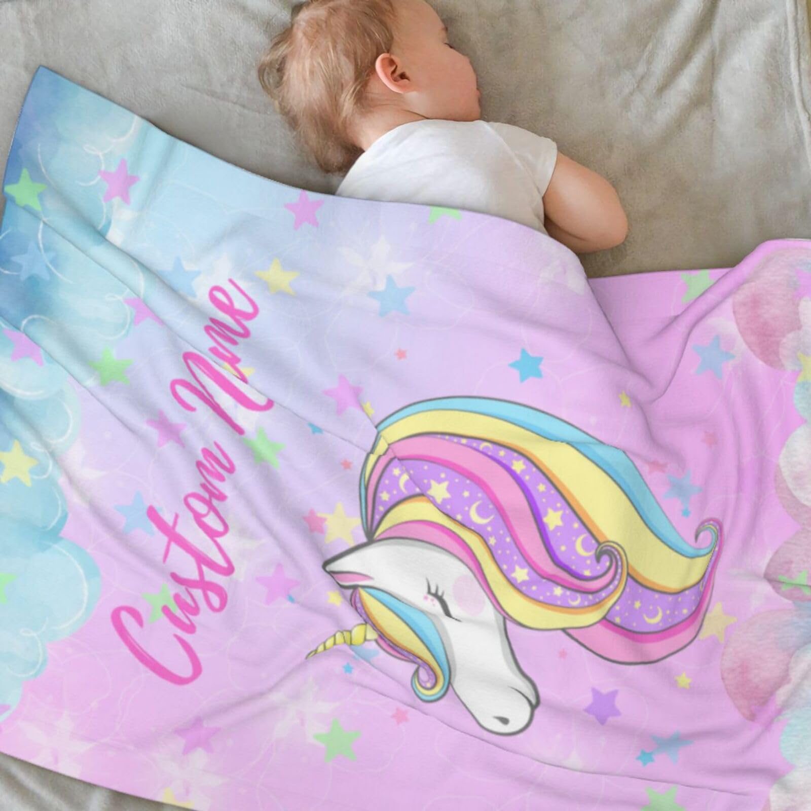 Personalized Baby Blankets With Name, Custom Blanket For Boys Girls, Unicorn Baby Blankets, Baby Stuff Personalized Baby Gifts Soft Flannel Blanket For Shower Birthday