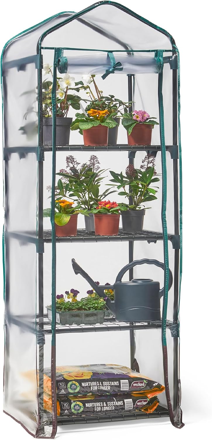 VonHaus VD-2664GT 63 x 28 x 20 inches 4 Tier Portable Mini Compact Greenhouse with Clear PVC Cover-Unit: 6, Translucent