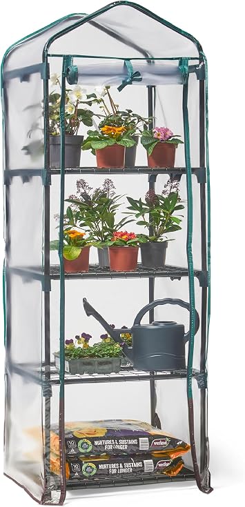 VonHaus VD-2664GT 63 x 28 x 20 inches 4 Tier Portable Mini Compact Greenhouse with Clear PVC Cover-Unit 6, Translucent