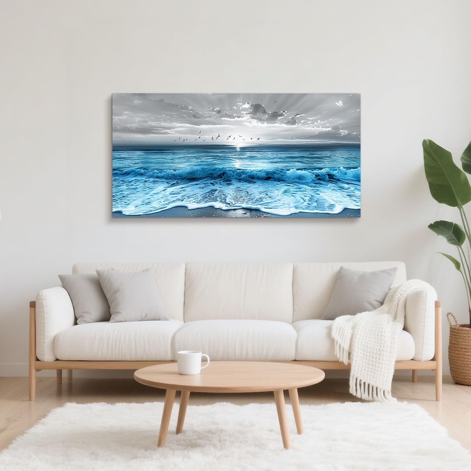 JHHUAMO Cuadros Decorativos Natural Mar para Salon Dormitorio 59x119 cm | Motivo Amanecer Marino con Olas, Motivo Exquisito, Impresión Alta Definición, Colgado Sencillo, Uso Polivalente