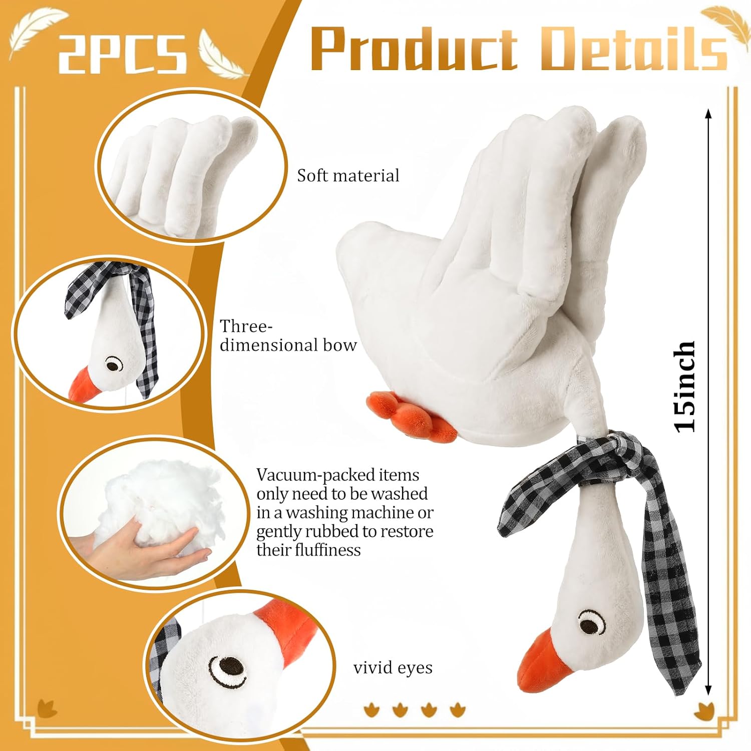 Yuntau 2 Pcs Goose Stuffed Animal Plush Pillows White Swan Throw Pillows White Cute Plush Gifts