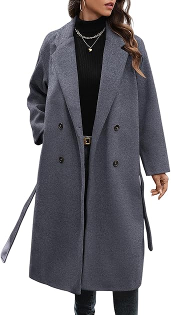 HOTIAN Womens Winter Wool Blend Coat Double Breasted Casual Notch Lapel Long Trench Overcoat Peacoat