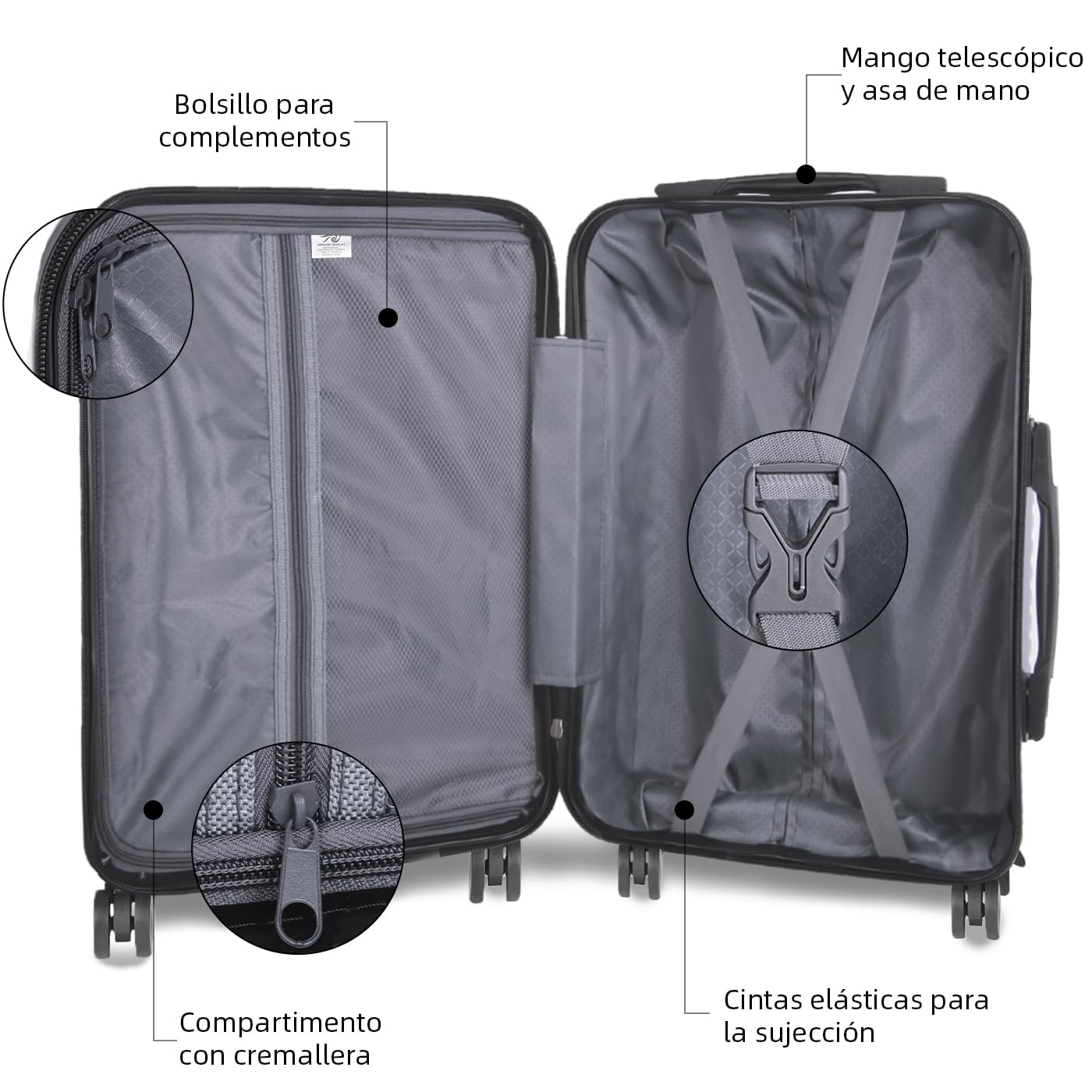MERCURY TEXTIL- Juego de 2 Maletas de Viaje (Negro) | Cabina y Mediana, Maletas de ABS Rígidas, Ligeras y Resistentes 4 Ruedas Dobles 360º