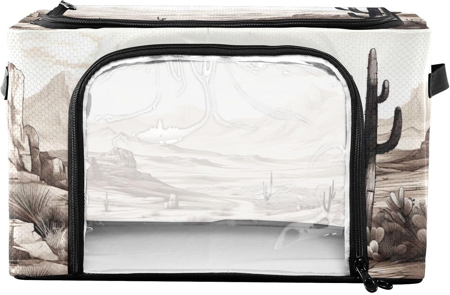 Vintage Desert View Clothes Storage, Foldable Closet Organizers and Storage, Bed Sheet Organizer and Storage with Lids & Clear Windows Metal Frame, and Sturdy Handles 32L