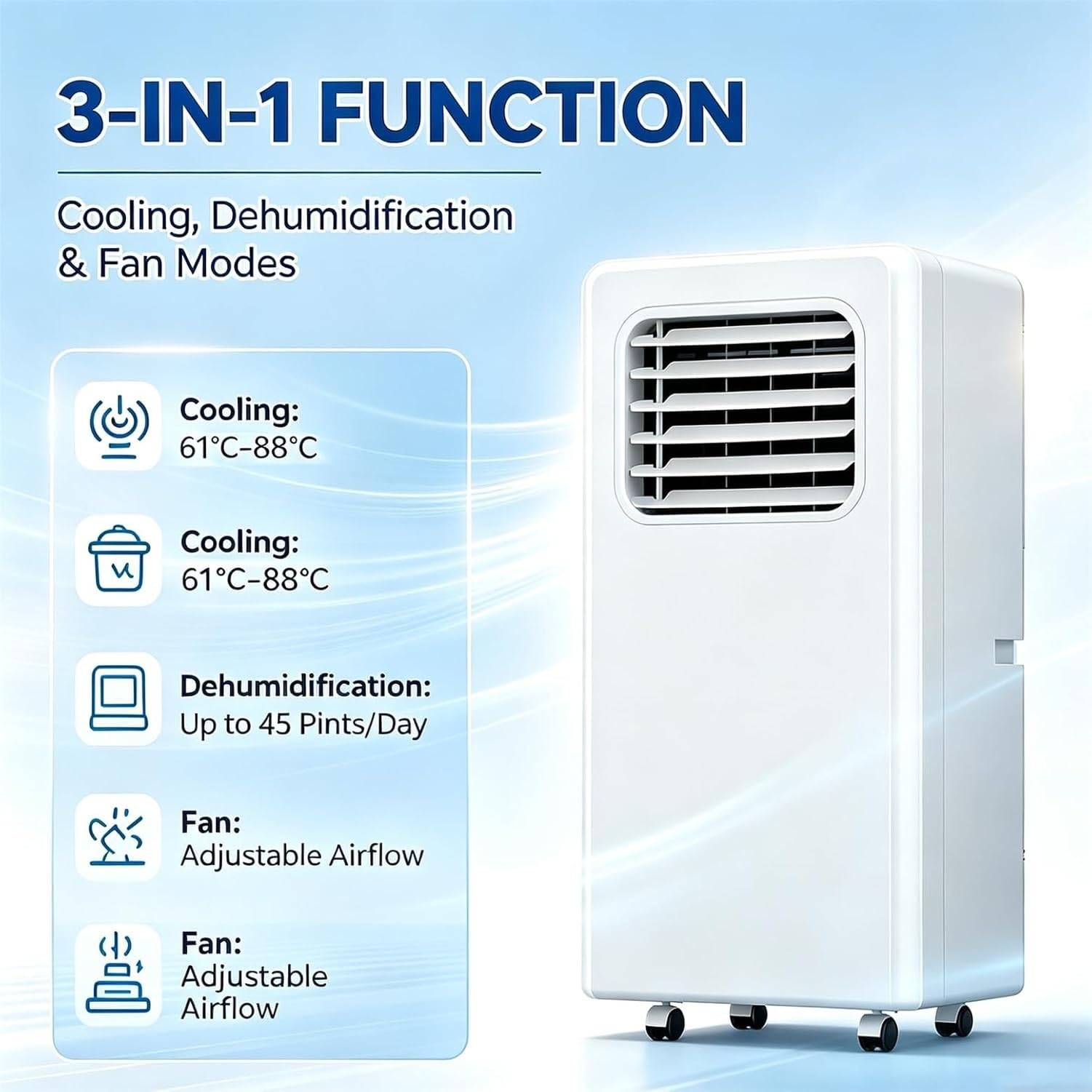 LONGCAO Aire Acondicionado Portátil 7000 BTU, 4-en-1 Enfriador y Deshumidificador con Mando a Distancia, Pantalla Digital, Silencioso, para Habitaciones hasta 10 m²