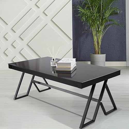 Miniatura 7 de Mesa de centro para sala de estar de 46 pulgadas, mesa de té de vidrio templado, mesa de cóctel, mesa de centro de patas triangulares de metal, mesa