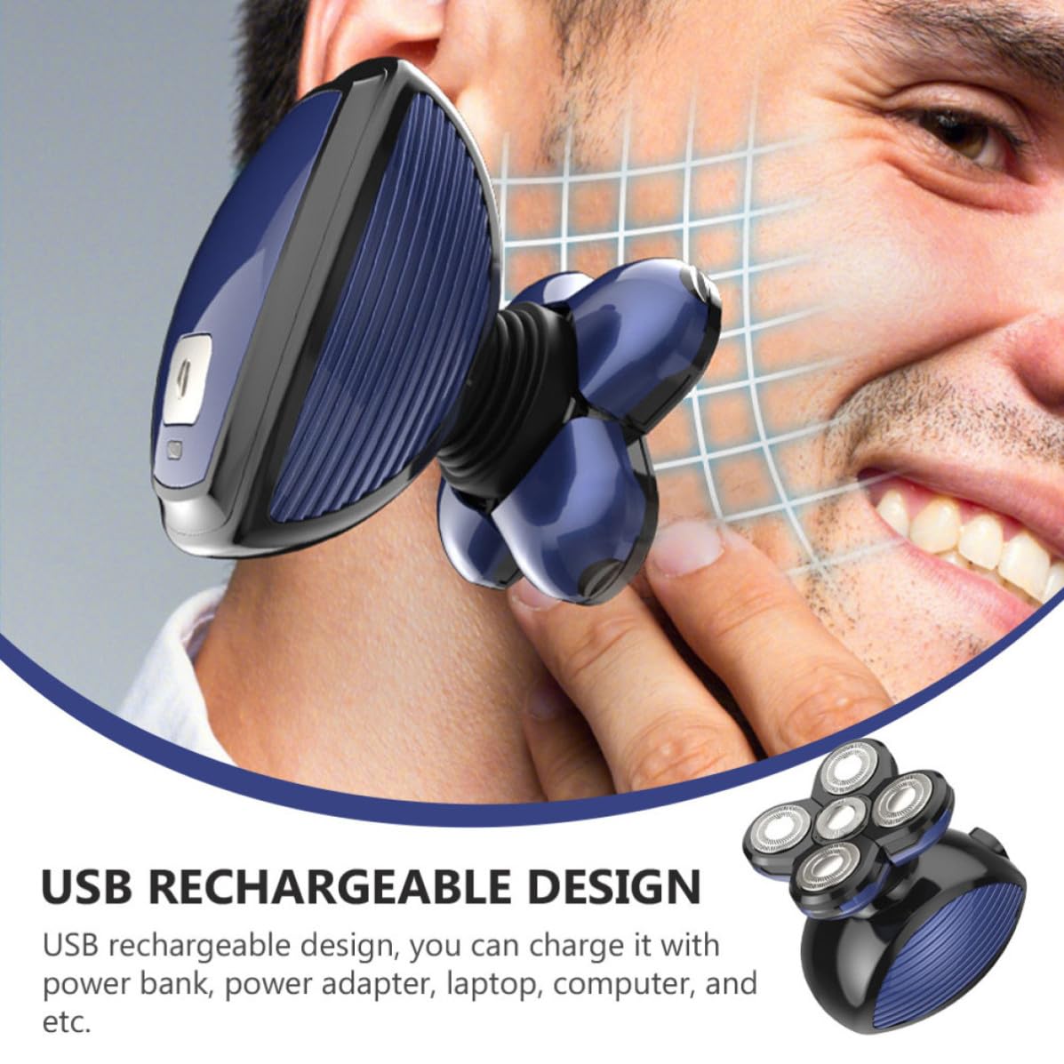 Rasoio Elettrico USB Ricaricabile Ipx5 5 Lame Galleggianti in Abs e Testina Regolabile per Barba e Chioma, Taglio Rapido e Preciso