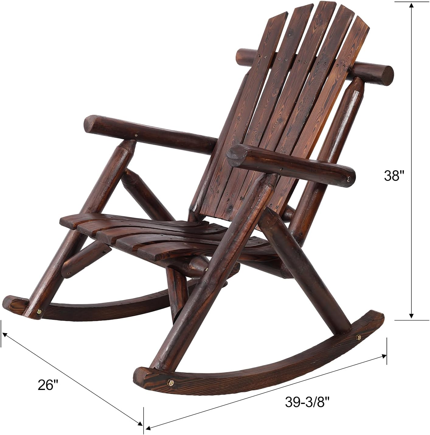 Oversized Wood Outdoor Rocking Chair - High Back Porch Rocker Chair, All - Weather Comfortable Patio Rocker for Lawn Backyard & Garden (Brown-1)