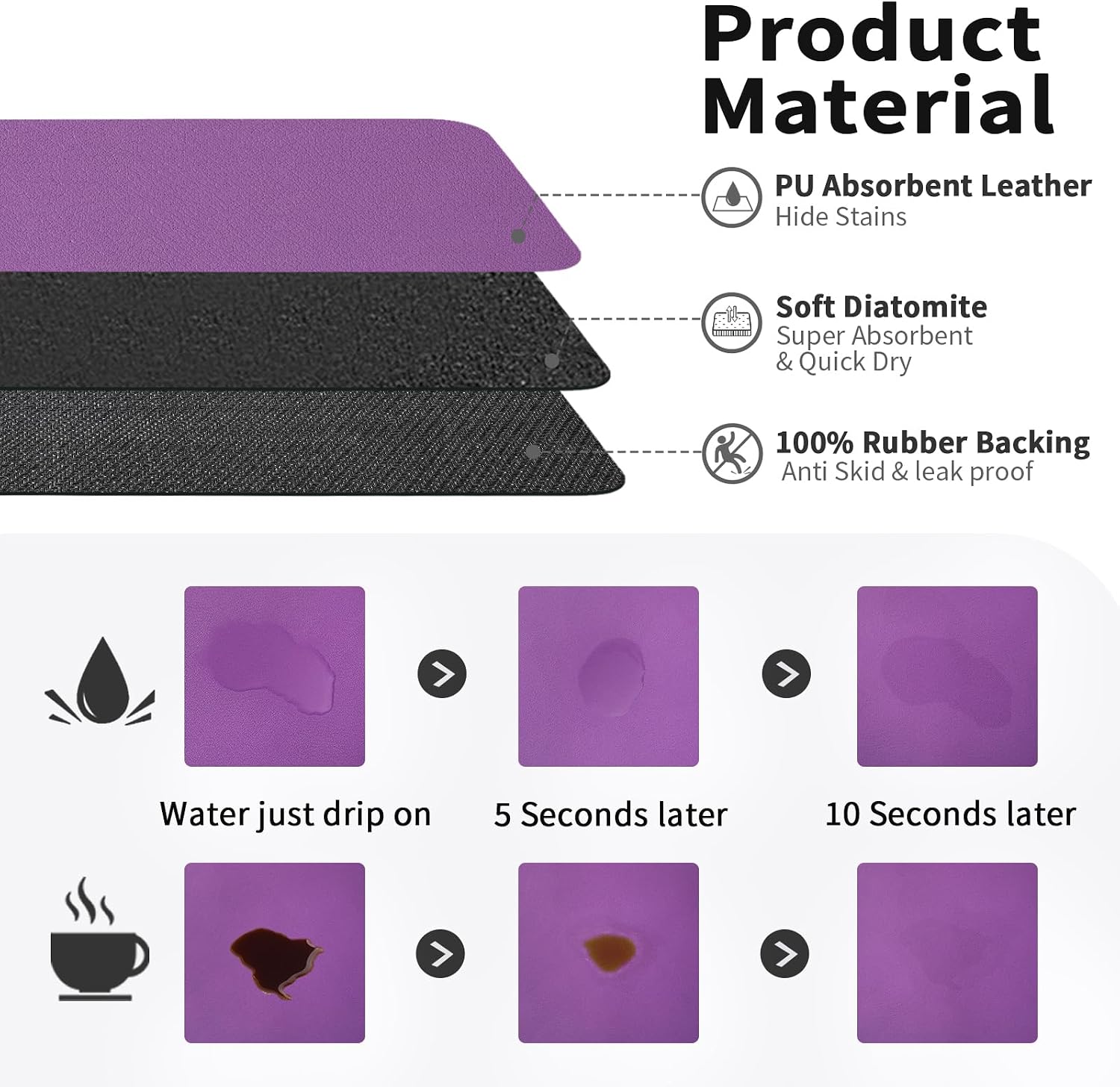 HotLive Coffee Mat - Absorbent Hide Stain Rubber Backed Dish Drying Mat for Kitchen Counter - Bar Mats for Countertops Accessories Fit Under Coffee Maker Espresso Machine image 2