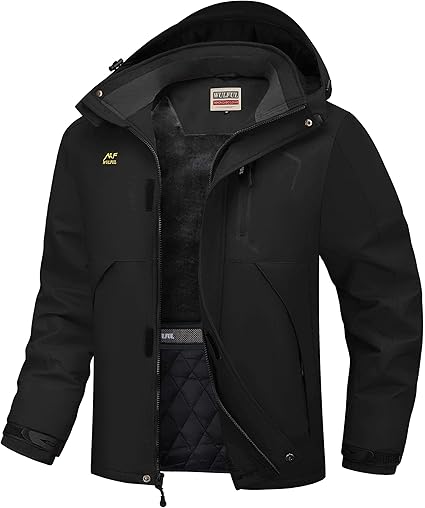 WULFUL Men's Winter Coats Waterproof Ski Jacket Warm Windproof Winter Windbreaker Jackets for Men with Hood