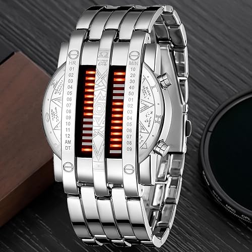 Miniatura 2 de Binary Matrix Blue led - Reloj Digital para hombre, moda clásica y creativa, color negro chapado