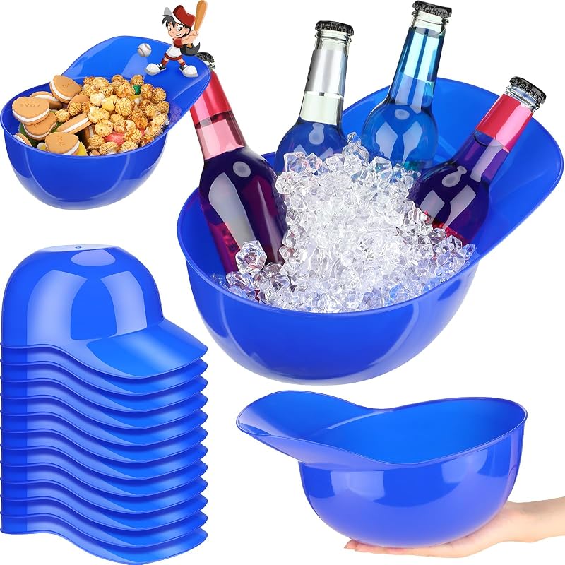 Cuenco grande de plástico para casco de béisbol de 72 oz, sombreros de béisbol, cuencos, aperitivos, helado, postre, casco, tazas para trabajadores de cumpleaños, construcción, palomitas de maíz, recuerdo de fiesta (azul, 12 unidades)